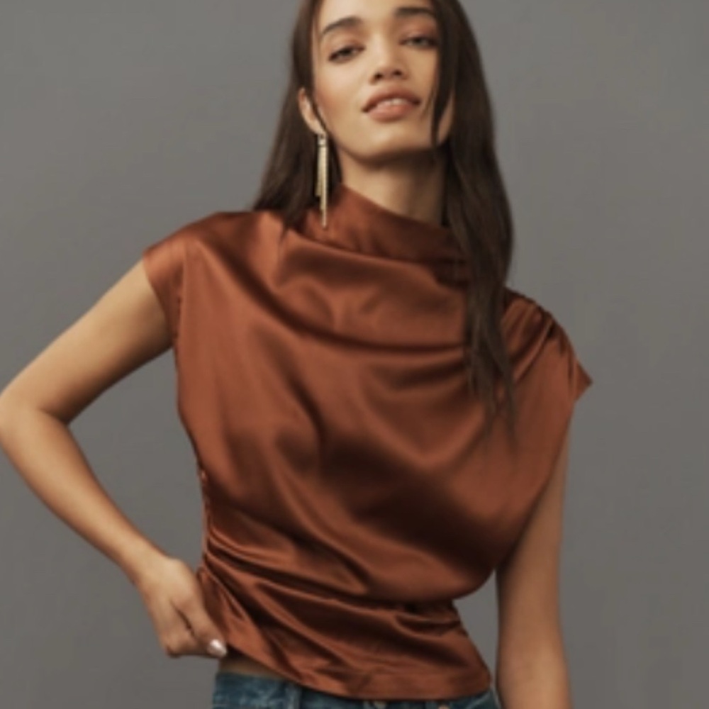 Anthropologie mock neck draped blouse